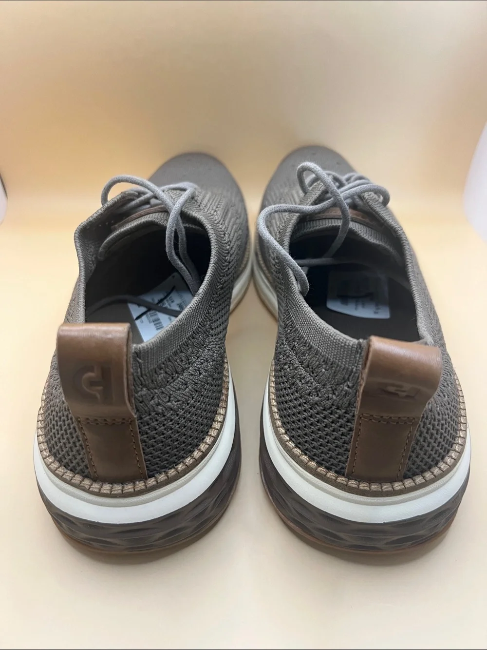 Cole Haan Gray Knit Wingtip Derby with Brown Heel Tabs